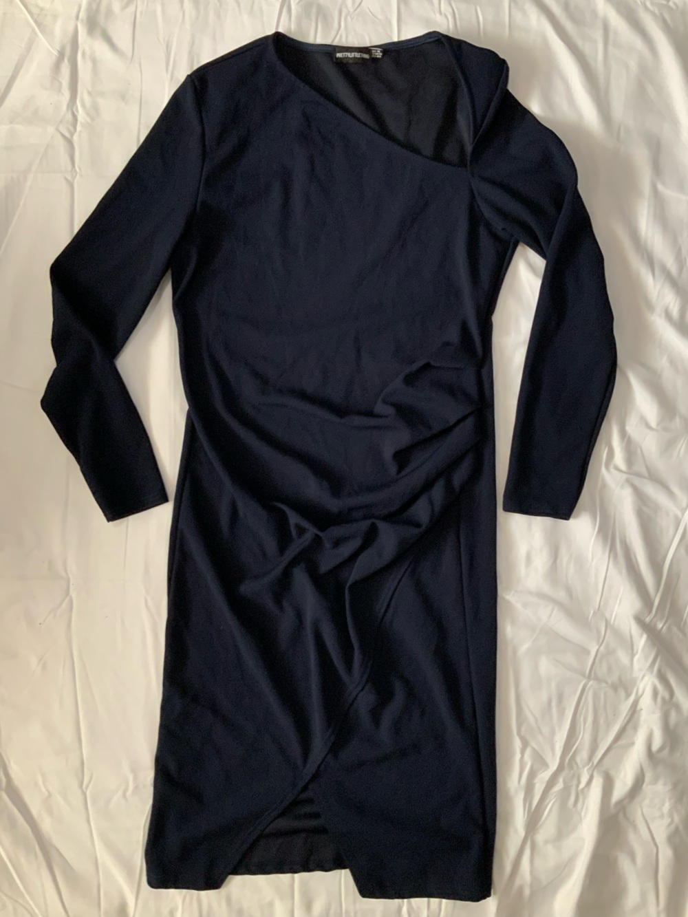 Navy Midi Ruching Dress